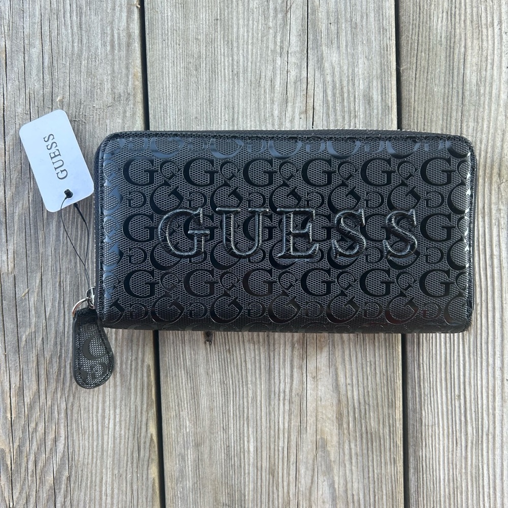 GUESS Black Signature Zip-Around Wallet